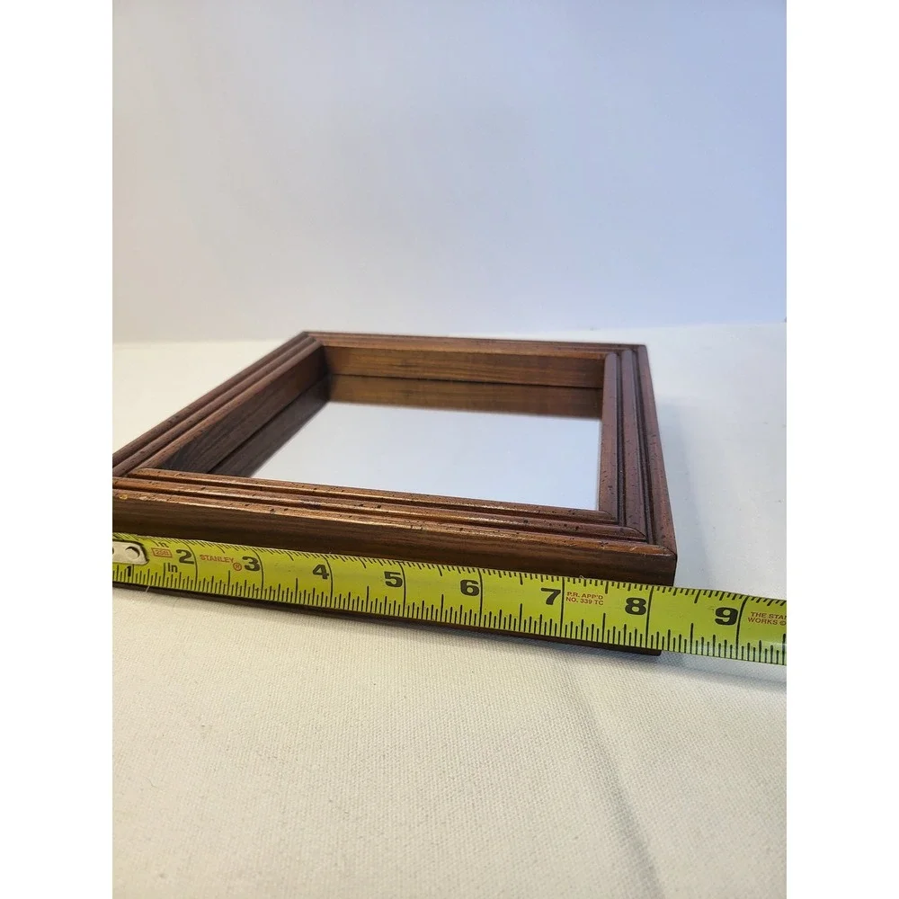 Vintage Wood Shadow Box Mirror Set 2 Piece Speckled Walnut Finish Wall Decor